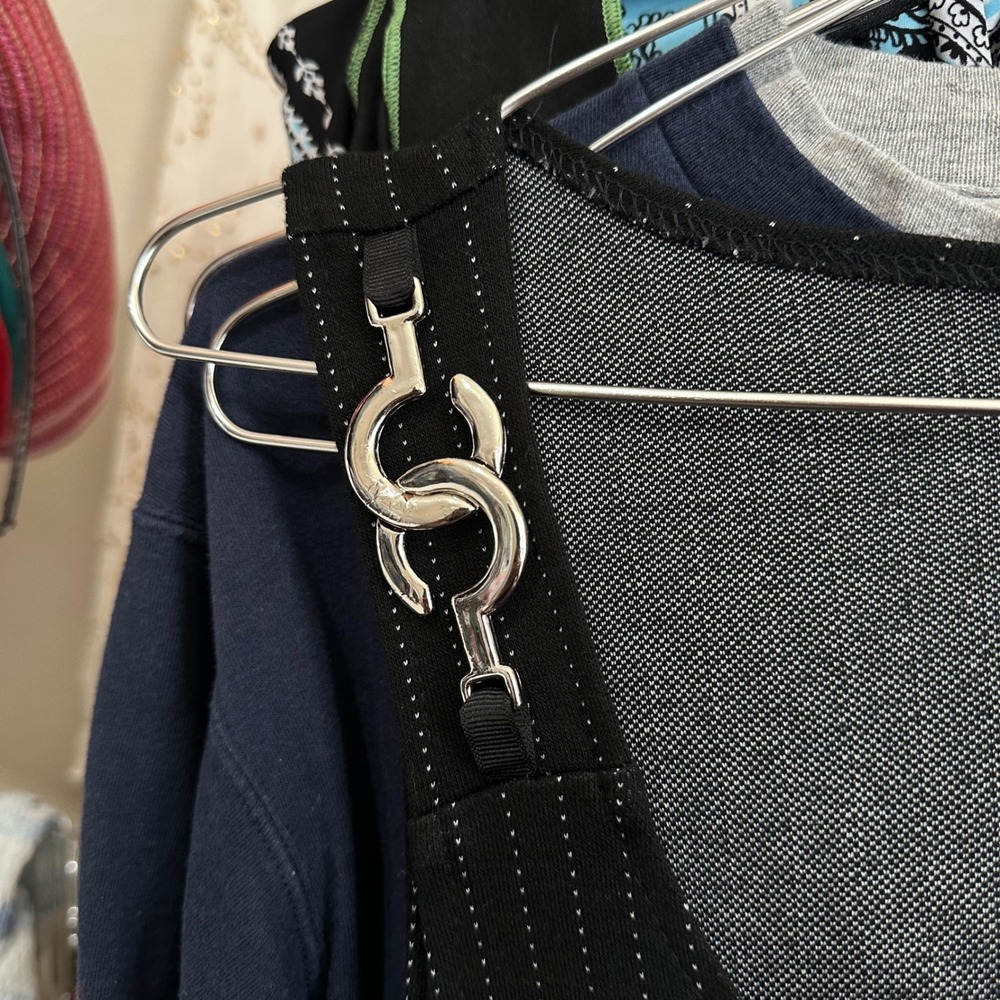 Vintage 90s Pinstripe Dress Mini Grunge Sleeveless Suspender Chain Size 7/8 - Picture 8 of 8